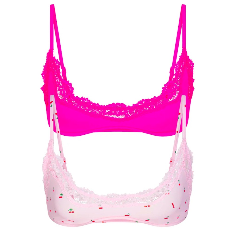 Skims Fits Everybody LACE SCOOP BRALETTE 2-PACK  🍒 Cherry print and Flamingo 🩷